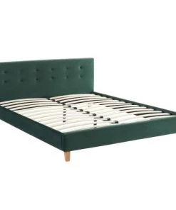 Homifab Lits Lit En Velours Vert 160x200 Avec Sommier à Lattes Et Tête De Lit -Sommiers Soldes lit en velours vert 160x200 avec sommier a lattes et tete de lit 2