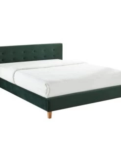 Homifab Lits Lit En Velours Vert 160x200 Avec Sommier à Lattes Et Tête De Lit