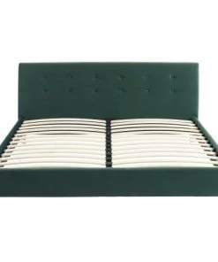 Homifab Lits Lit En Velours Vert 160x200 Avec Sommier à Lattes Et Tête De Lit -Sommiers Soldes lit en velours vert 160x200 avec sommier a lattes et tete de lit 3