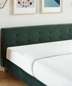 Homifab Lits Lit En Velours Vert 160x200 Avec Sommier à Lattes Et Tête De Lit -Sommiers Soldes lit en velours vert 160x200 avec sommier a lattes et tete de lit 5