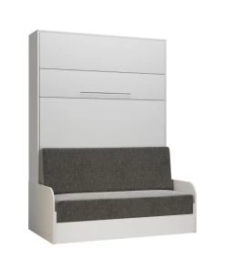Calicosy Lits Lit Escamotable Blanc Avec Sofa - 1 à 2 Places -140X200 -Sommiers Soldes lit escamotable blanc avec sofa 1 a 2 places 140x200 3