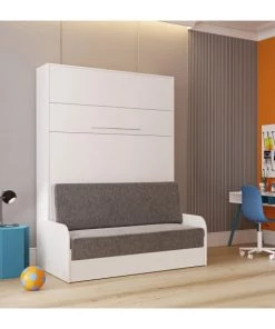 Calicosy Lits Lit Escamotable Blanc Avec Sofa - 1 à 2 Places -140X200 -Sommiers Soldes lit escamotable blanc avec sofa 1 a 2 places 140x200 4