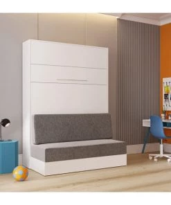 Calicosy Lits Lit Escamotable Blanc Avec Sofa Sans Accoudoirs - 140X200 -Sommiers Soldes lit escamotable blanc avec sofa sans accoudoirs 140x200 4