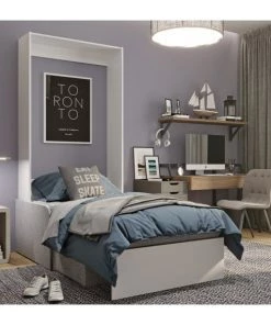 Calicosy Lits Lit Escamotable Blanc Et Sofa Avec Accoudoirs 1 Place - 90X200 -Sommiers Soldes lit escamotable blanc et sofa avec accoudoirs 1 place 90x200 2