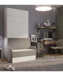 Calicosy Lits Lit Escamotable Blanc Et Sofa Avec Accoudoirs 1 Place - 90X200 -Sommiers Soldes lit escamotable blanc et sofa avec accoudoirs 1 place 90x200 4