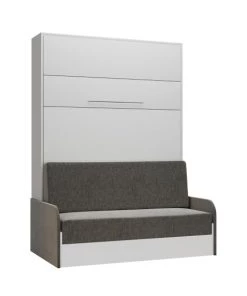 Calicosy Lits Lit Escamotable Blanc Et Sofa Avec Accoudoirs - 140X200 -Sommiers Soldes lit escamotable blanc et sofa avec accoudoirs 140x200 3