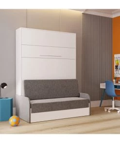 Calicosy Lits Lit Escamotable Blanc Et Sofa Avec Accoudoirs - 140X200 -Sommiers Soldes lit escamotable blanc et sofa avec accoudoirs 140x200 4