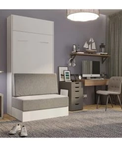 Calicosy Lits Lit Escamotable Blanc Et Sofa Sans Accoudoirs - 1 Place - 90X200 -Sommiers Soldes lit escamotable blanc et sofa sans accoudoirs 1 place 90x200 4