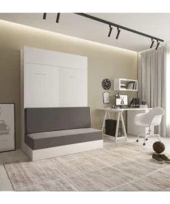 Calicosy Lits Lit Escamotable Blanc Et Sofa Sans Accoudoirs - 140X200 -Sommiers Soldes lit escamotable blanc et sofa sans accoudoirs 140x200 4