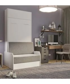Calicosy Lits Lit Escamotable Et Sofa Avec Accoudoirs Blanc - 1 Place - 90X200 -Sommiers Soldes lit escamotable et sofa avec accoudoirs blanc 1 place 90x200 4