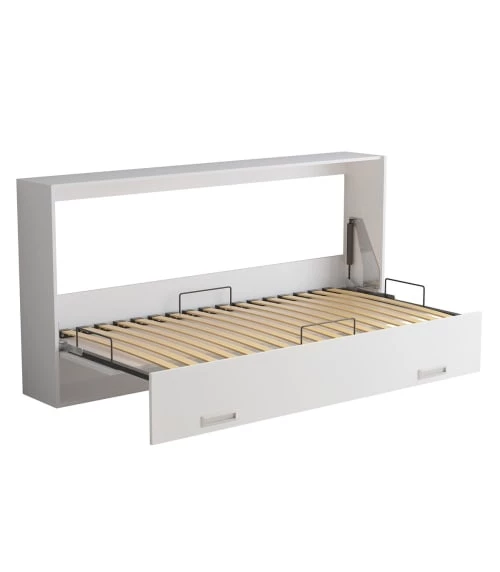 Calicosy Lits Lit Escamotable Horizontal 1 Place Avec Pied - 90 X 200 Cm - Blanc 3 Calicosy Lits Lit Escamotable Horizontal 1 Place Avec Pied - 90 X 200 Cm - Blanc