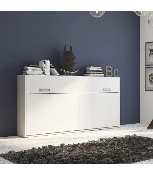 Calicosy Lits Lit Escamotable Horizontal 1 Place Avec Pied - 90 X 200 Cm - Blanc 6 Calicosy Lits Lit Escamotable Horizontal 1 Place Avec Pied - 90 X 200 Cm - Blanc – Image 4