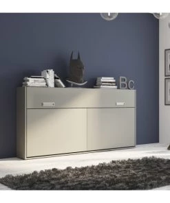 Calicosy Lits Lit Escamotable Horizontal 1 Place Avec Pied - 90 X 200 Cm - Gris -Sommiers Soldes lit escamotable horizontal 1 place avec pied 90 x 200 cm gris 3