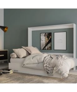 Calicosy Lits Lit Escamotable Horizontal 2 Places Avec Pied - 160 X 200 - Blanc -Sommiers Soldes lit escamotable horizontal 2 places avec pied 160 x 200 blanc 1