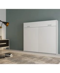 Calicosy Lits Lit Escamotable Horizontal 2 Places Avec Pied - 160 X 200 - Blanc -Sommiers Soldes lit escamotable horizontal 2 places avec pied 160 x 200 blanc 3