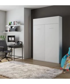 Calicosy Lits Lit Escamotable Vertical 1-2 Places - 140 X 200 Cm - Blanc -Sommiers Soldes lit escamotable vertical 1 2 places 140 x 200 cm blanc 3