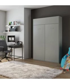 Calicosy Lits Lit Escamotable Vertical 1-2 Places - 140 X 200 Cm - Gris -Sommiers Soldes lit escamotable vertical 1 2 places 140 x 200 cm gris 5