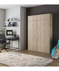 Calicosy Lits Lit Escamotable Vertical 1-2 Places - 140 X 200 Cm - Marron -Sommiers Soldes lit escamotable vertical 1 2 places 140 x 200 cm marron 3