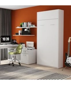 Calicosy Lits Lit Escamotable Vertical 1 Place - 90 X 200 Cm - Blanc -Sommiers Soldes lit escamotable vertical 1 place 90 x 200 cm blanc 3