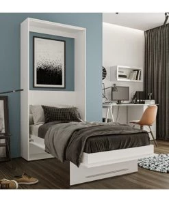 Calicosy Lits Lit Escamotable Vertical 1 Place - 90 X 200 Cm - Blanc -Sommiers Soldes lit escamotable vertical 1 place 90 x 200 cm blanc 8