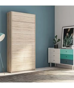 Calicosy Lits Lit Escamotable Vertical 1 Place - 90 X 200 Cm - Marron -Sommiers Soldes lit escamotable vertical 1 place 90 x 200 cm marron 4