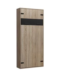 Calicosy Lits Lit Escamotable Vertical 1 Place 90X200 - Décor Chêne Et Noir -Sommiers Soldes lit escamotable vertical 1 place 90x200 decor chene et noir 2
