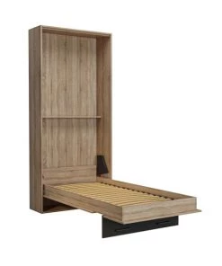 Calicosy Lits Lit Escamotable Vertical 1 Place 90X200 - Décor Chêne Et Noir