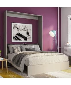 Calicosy Lits Lit Escamotable Vertical 1 Place Avec Pied - 160x200 Cm - Gris -Sommiers Soldes lit escamotable vertical 1 place avec pied 160x200 cm gris 1