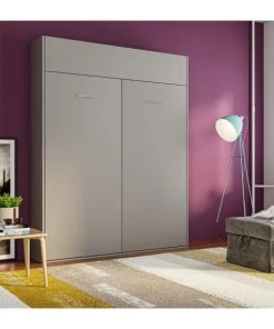 Calicosy Lits Lit Escamotable Vertical 1 Place Avec Pied - 160x200 Cm - Gris -Sommiers Soldes lit escamotable vertical 1 place avec pied 160x200 cm gris 2