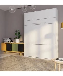 Calicosy Lits Lit Escamotable Vertical 2 Places - 140 X 200 Cm - Blanc -Sommiers Soldes lit escamotable vertical 2 places 140 x 200 cm blanc 1