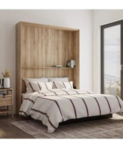 Calicosy Lits Lit Escamotable Vertical 2 Places 160X200 - Décor Chêne Et Noir -Sommiers Soldes lit escamotable vertical 2 places 160x200 decor chene et noir 1