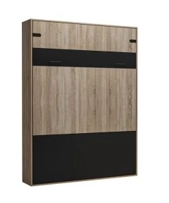 Calicosy Lits Lit Escamotable Vertical 2 Places 160X200 - Décor Chêne Et Noir -Sommiers Soldes lit escamotable vertical 2 places 160x200 decor chene et noir 2