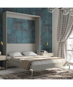 Calicosy Lits Lit Escamotable Vertical 2 Places Avec Pied - 140x200 Cm - Gris -Sommiers Soldes lit escamotable vertical 2 places avec pied 140x200 cm gris 2