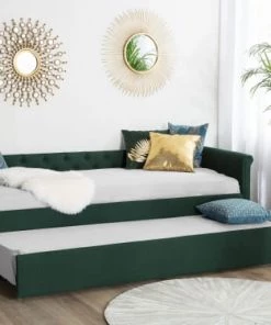 Beliani Lits Lit Gigogne En Tissu Vert Foncé 80 X 200 Cm -Sommiers Soldes lit gigogne en tissu vert fonce 80 x 200 cm 1