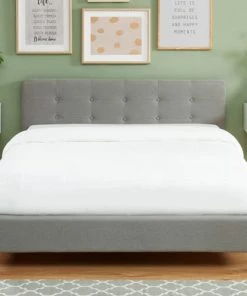 Homifab Lits Lit Gris Clair 140x190 Avec Sommier à Lattes Et Tête De Lit -Sommiers Soldes lit gris clair 140x190 avec sommier a lattes et tete de lit 1