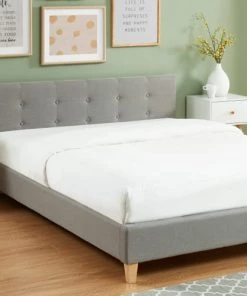 Homifab Lits Lit Gris Clair 140x190 Avec Sommier à Lattes Et Tête De Lit -Sommiers Soldes lit gris clair 140x190 avec sommier a lattes et tete de lit 3