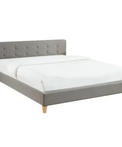 Homifab Lits Lit Gris Clair 160x200 Avec Sommier à Lattes Et Tête De Lit
