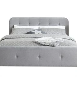 Homifab Lits Lit Gris Clair Avec Sommier à Lattes Et Tête De Lit 180x200