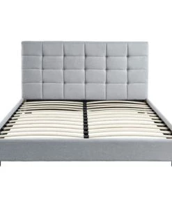 Homifab Lits Lit Gris Clair Avec Tête De Lit Et Sommier 140x190