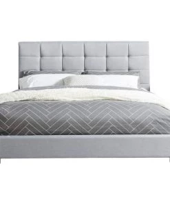 Homifab Lits Lit Gris Clair Avec Tête De Lit Et Sommier 140x190 -Sommiers Soldes lit gris clair avec tete de lit et sommier 140x190 3