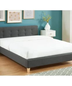 Homifab Lits Lit Gris Foncé 140x190 Avec Sommier à Lattes Et Tête De Lit -Sommiers Soldes lit gris fonce 140x190 avec sommier a lattes et tete de lit 1