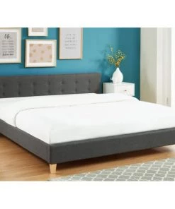 Homifab Lits Lit Gris Foncé 180x200 Avec Sommier à Lattes Et Tête De Lit -Sommiers Soldes lit gris fonce 180x200 avec sommier a lattes et tete de lit 1