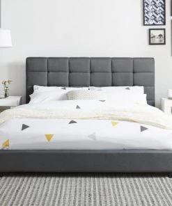 Homifab Lits Lit Gris Foncé Avec Tête De Lit Et Sommier 140x190 -Sommiers Soldes lit gris fonce avec tete de lit et sommier 140x190 2