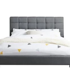 Homifab Lits Lit Gris Foncé Avec Tête De Lit Et Sommier 140x190 -Sommiers Soldes lit gris fonce avec tete de lit et sommier 140x190 3