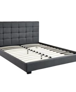 Homifab Lits Lit Gris Foncé Avec Tête De Lit Et Sommier 140x190 -Sommiers Soldes lit gris fonce avec tete de lit et sommier 140x190 4