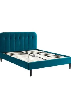 Drawer Lits Lit Matelassé En Velours 140x190cm Bleu Paon -Sommiers Soldes lit matelasse en velours 140x190cm bleu paon 2