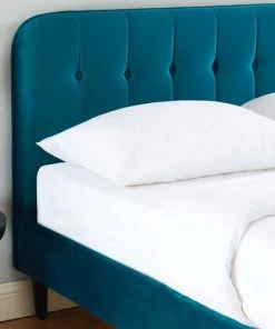 Drawer Lits Lit Matelassé En Velours 140x190cm Bleu Paon -Sommiers Soldes lit matelasse en velours 140x190cm bleu paon 3