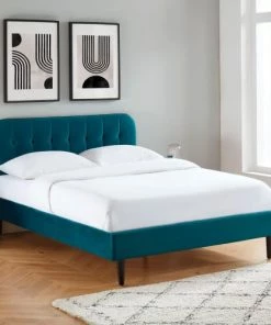 Drawer Lits Lit Matelassé En Velours 140x190cm Bleu Paon -Sommiers Soldes lit matelasse en velours 140x190cm bleu paon 4