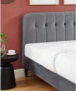 Drawer Lits Lit Matelassé En Velours 140x190cm Gris Anthracite -Sommiers Soldes lit matelasse en velours 140x190cm gris anthracite 2