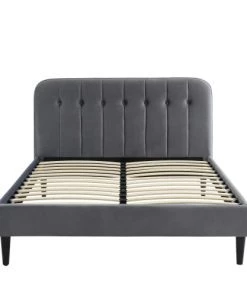 Drawer Lits Lit Matelassé En Velours 140x190cm Gris Anthracite